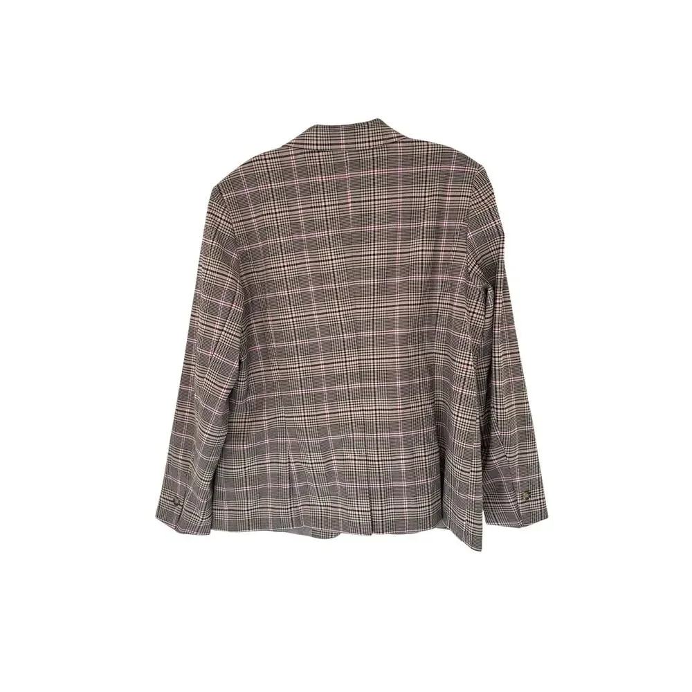 Lascana Pink‎ Plaid Preppy Academia Work Career Single Breasted Blazer Size 14